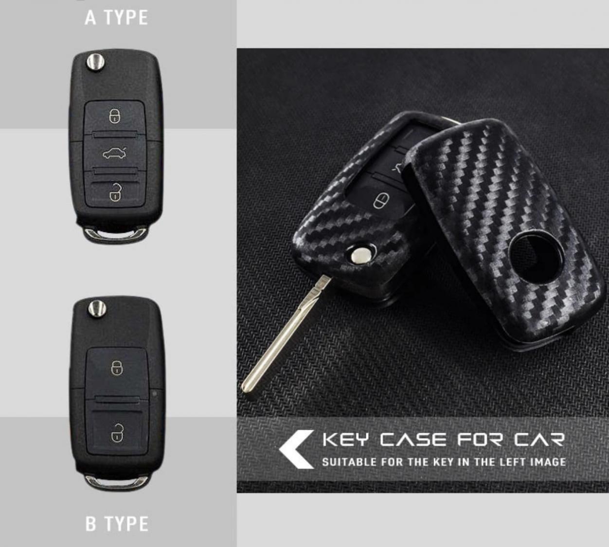Schlüssel Gummi Schlüsselhülle in Carbon Optik Geeignet Für VW Polo Golf Jetta Bora Touran Tiguan Tuareg Passat Skoda Octavia Seat Ibiza Leon