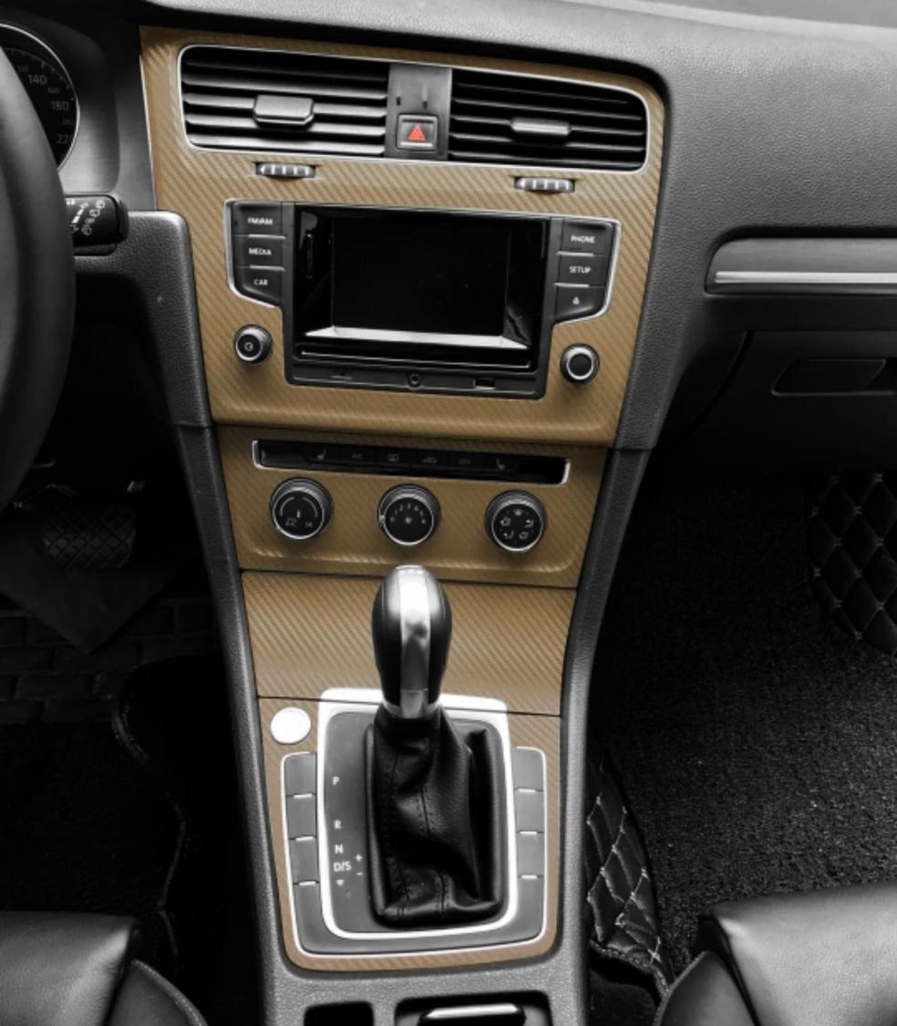 Mittelkonsole Armaturenbrett  5D Carbon Folie Geeignet Für VW Golf 7 mit Start Stop Gold