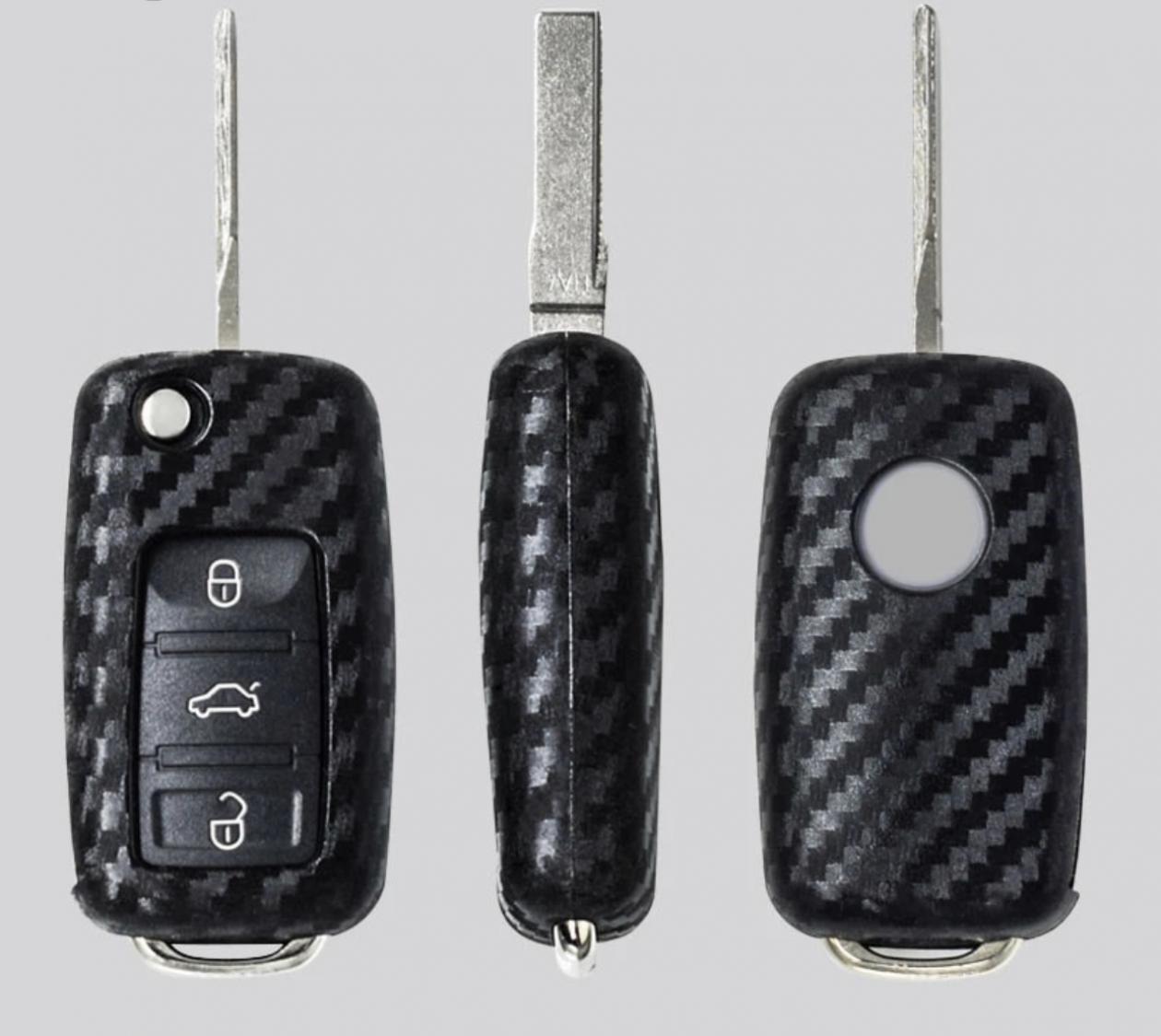Schlüssel Gummi Schlüsselhülle in Carbon Optik Geeignet Für VW Polo Golf Jetta Bora Touran Tiguan Tuareg Passat Skoda Octavia Seat Ibiza Leon