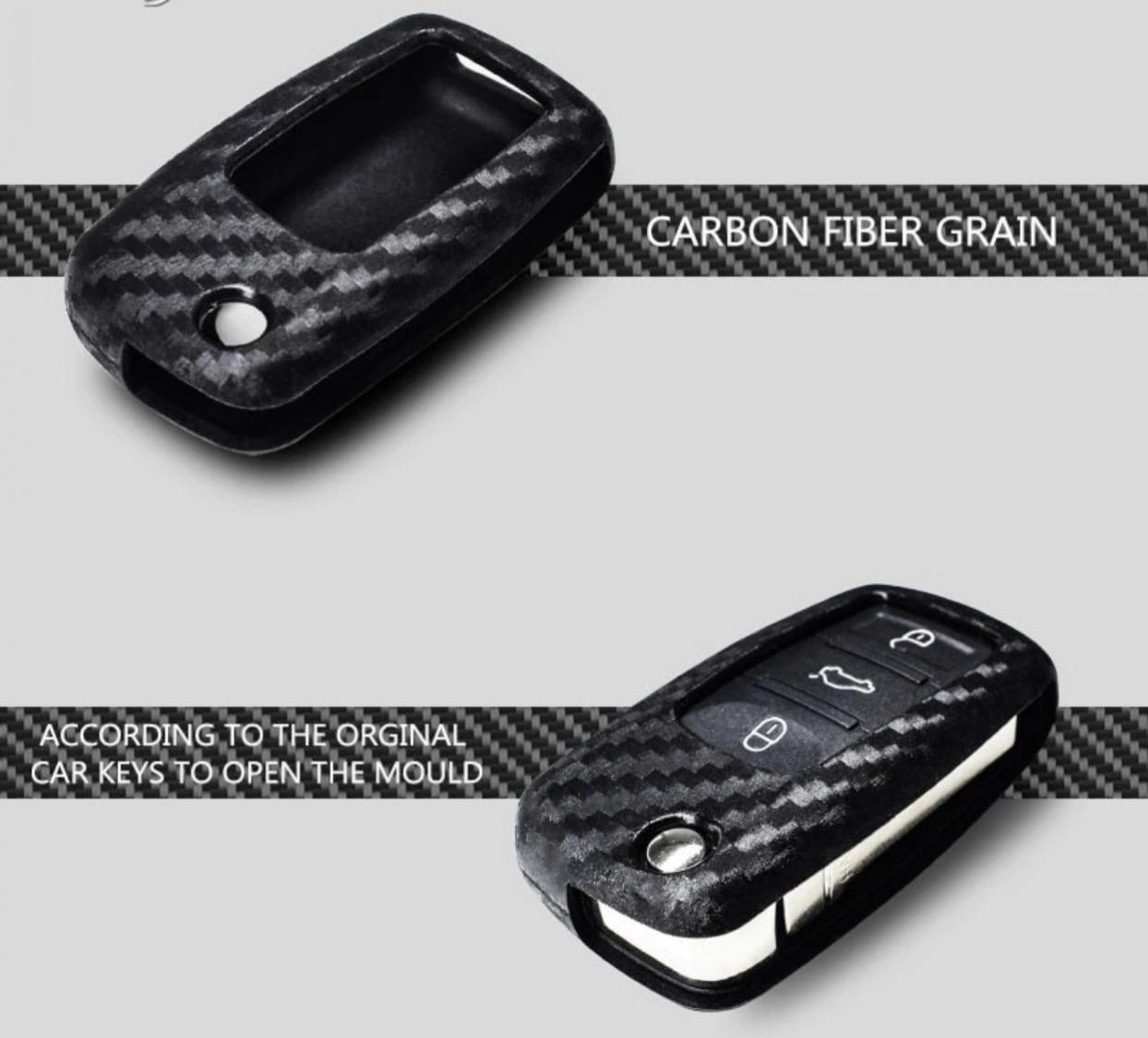 Schlüssel Gummi Schlüsselhülle in Carbon Optik Geeignet Für VW Polo Golf Jetta Bora Touran Tiguan Tuareg Passat Skoda Octavia Seat Ibiza Leon