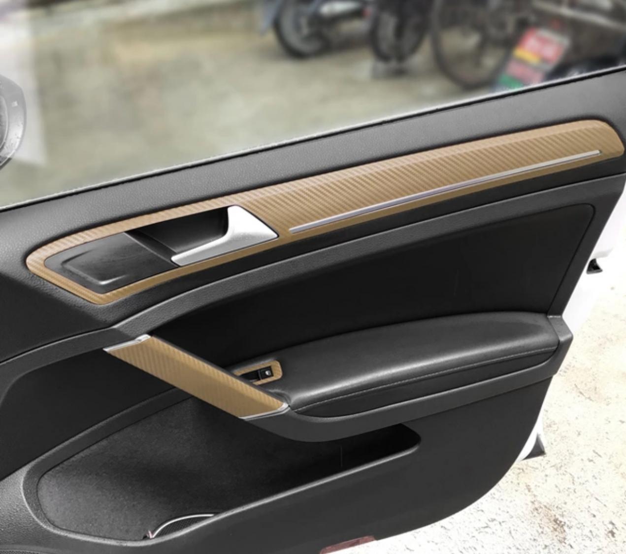 5D Carbon Folie Gold Handgriffe und Seiten Geeignet Für Golf 7 Mk7 GTI GTD R TSI