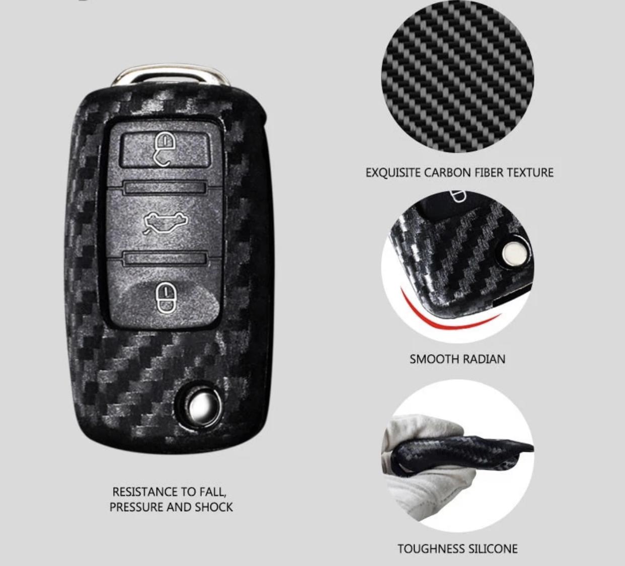 Schlüssel Gummi Schlüsselhülle in Carbon Optik Geeignet Für VW Polo Golf Jetta Bora Touran Tiguan Tuareg Passat Skoda Octavia Seat Ibiza Leon